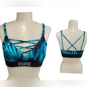 PINK Victoria's Secret Ultimate Tropical Leaf Print Strappy Sports Bra XS
